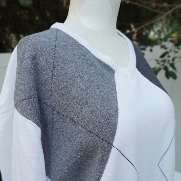 Argyle White, Grey and Purple detailed Sweater - Picture 5 of 6